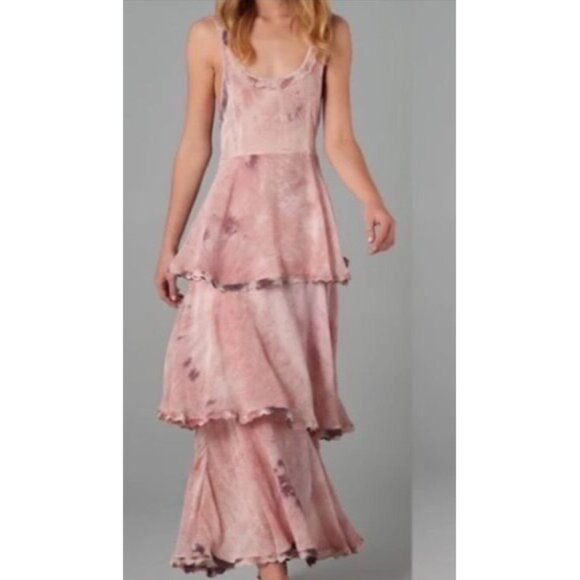 RARE Free People X New Romantics Blush Tie Dye Tiered Ruffle Hem Boho Maxi Dress - Picture 8 of 16